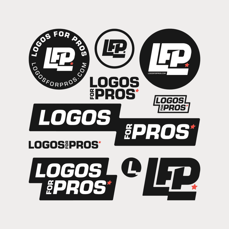 Logovarianten von Logos for Pros als Bildzeichen, Wortmarken und Sticker